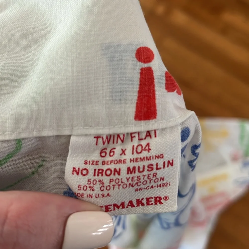 Vintage Peanuts Charlie Brown Snoopy Twin TopSheet Retro Colorful Upcycle fabric